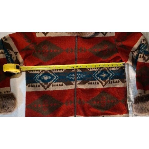 Tasha Polizzi Jacket Womens XL Southwest Blanket Red Aztec Faux Fur - Picture 6 of 9